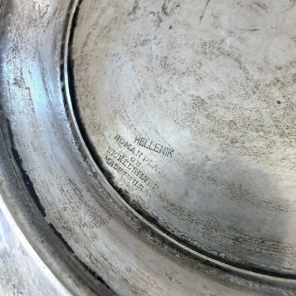 Vintage Homan Plate Hellenik Nickel Silver Bowl‎ Greek Key Hammered Textured 10